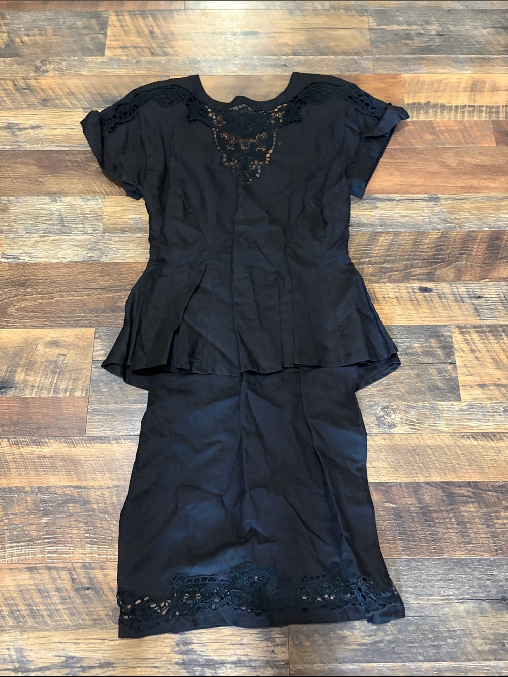 Vintage Nancy Johnson Black Peplum WW2 Inspired‎ Dress With Shoulder Pads